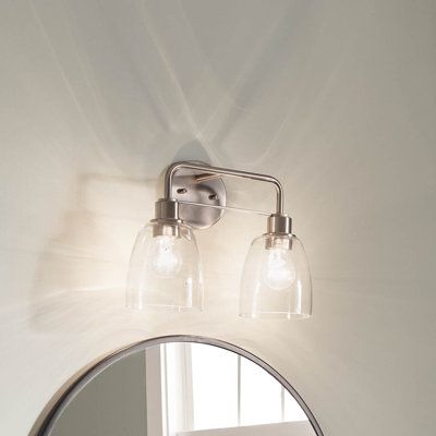 Éclairage pour salle de bain 2 lumières en nickel brossé Meller avec abat-jour en verre transparent Meller
