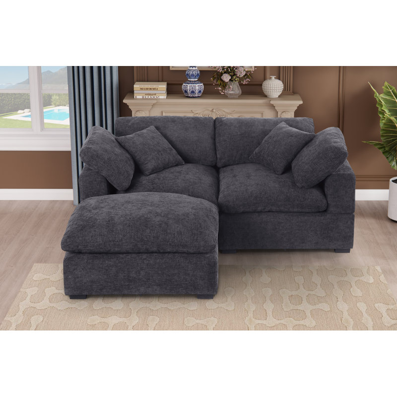 Caylob 3 - Piece 79.6" Upholstered Sofa Loveseat Couch With Ottoman, Dark Gray Chenille