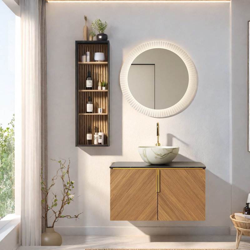 Meuble-lavabo moderne avec rangement, armoire en contreplaqué durable et lavabo en céramique