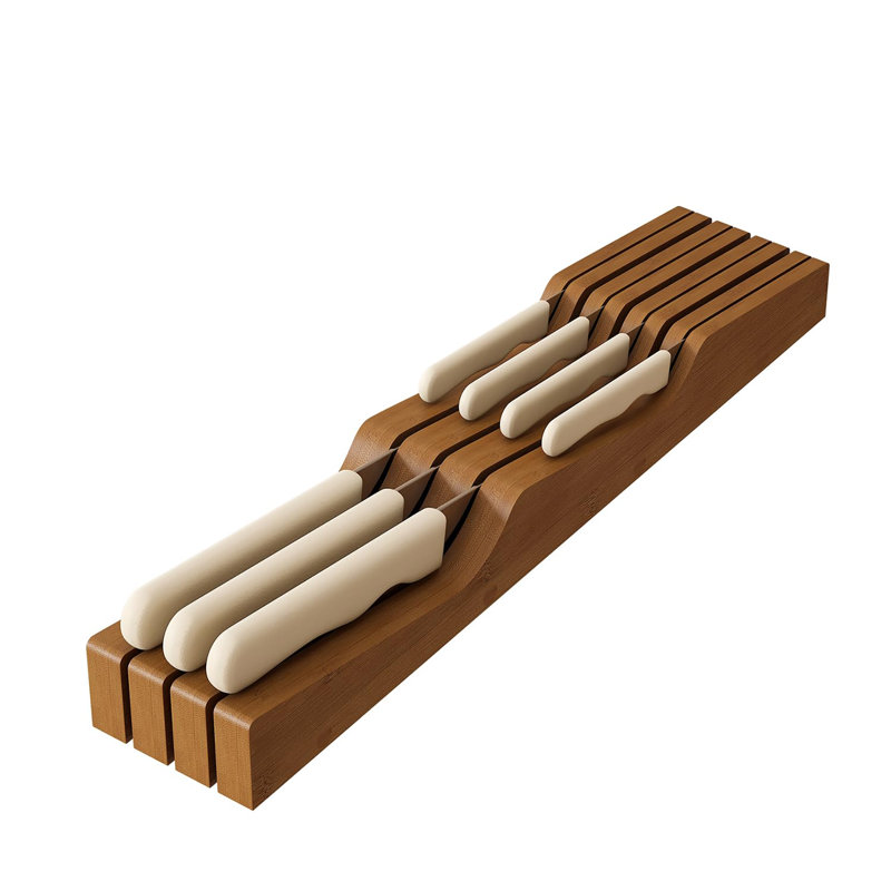 Bamboo Wood Drawer Knife Organizer, Walnut