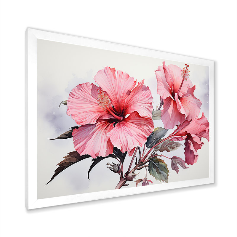 Hibiscus rose, Cadre simple blanc, H 16 po x l 32 po x P 1 po