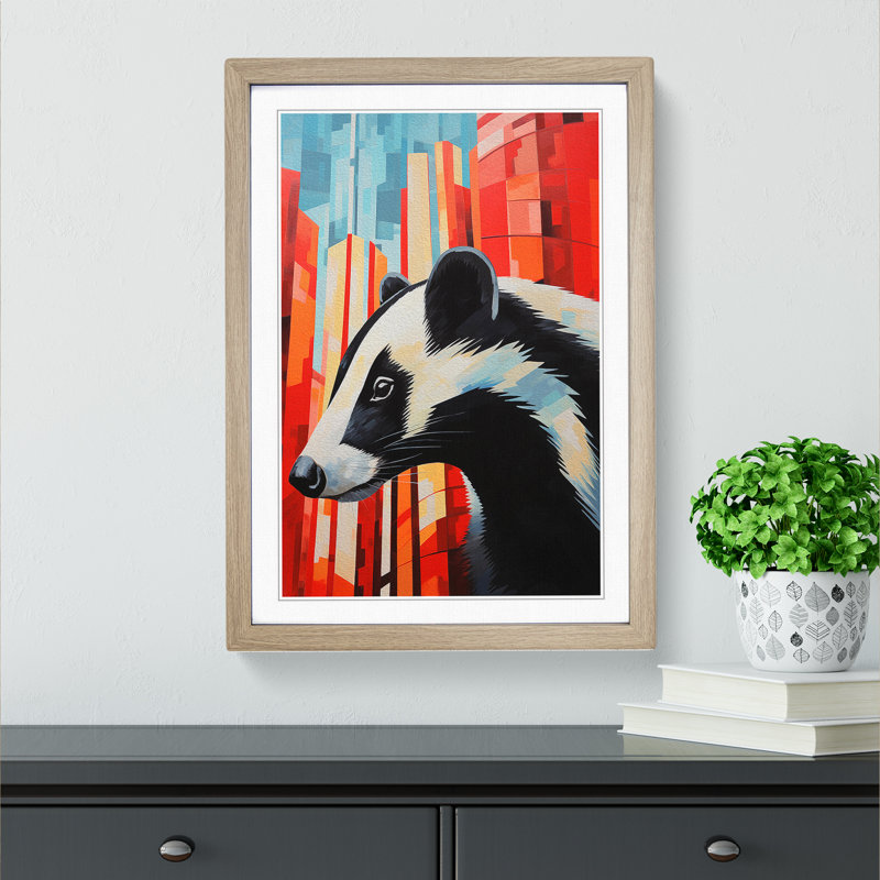 Badger Constructivism Art - Framed Print, Oak Framed, 34cm H x 25cm W x 2cm D