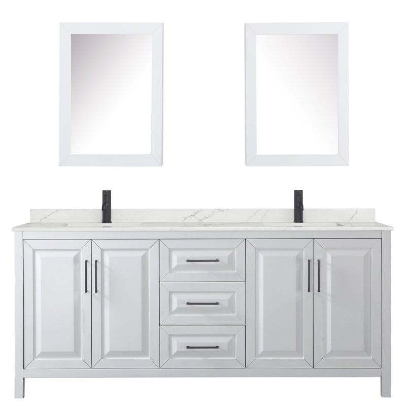 Daria 80 in. with Mirror Vanity, Giotto Quartz, White, Matte Black
