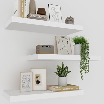 Ensemble de 3 tablettes murales flottantes blanches, support mural invisible de 16 pouces pour le rangement et la décoration de la maison
