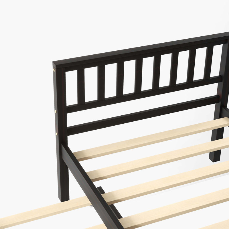 Lit plateforme espresso Watsons avec lit gigogne, tête de lit et pied de lit - aucun sommier nécessaire pour les espaces compacts