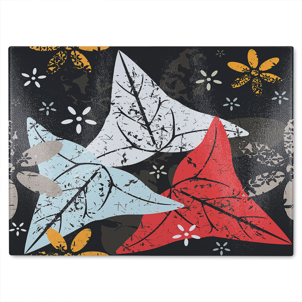 Leaves And Flowers Autumn Pattern Glass Chopping Board