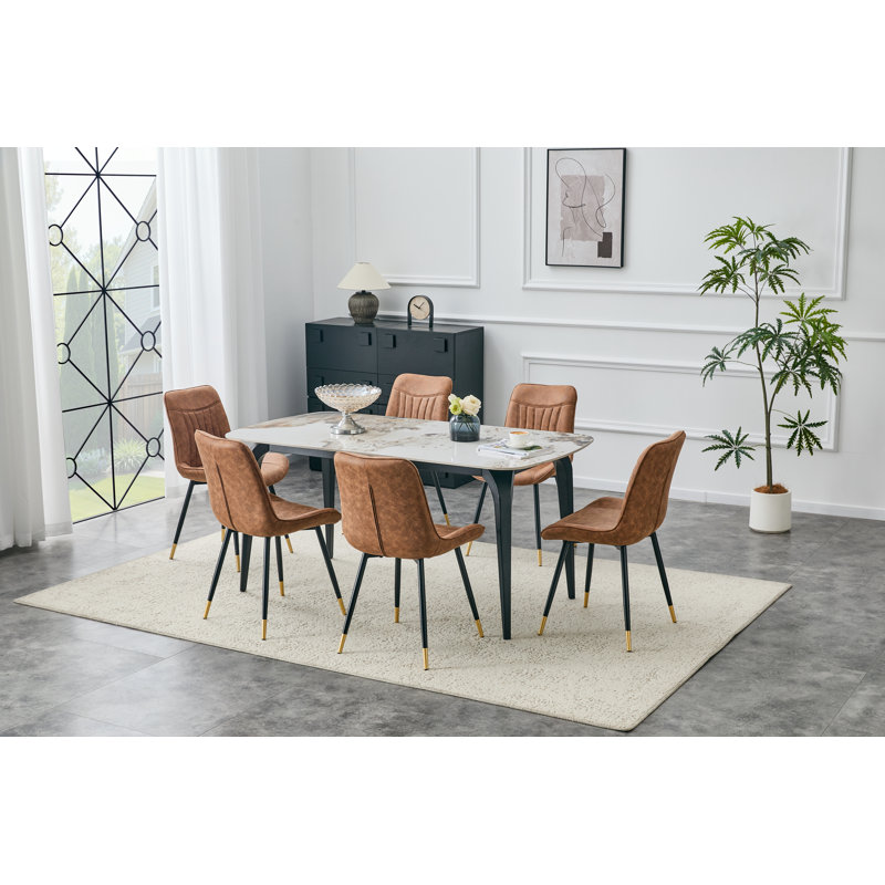 Ensemble de 2 chaises de salle à manger en tissu brun Tech, 4, Brown