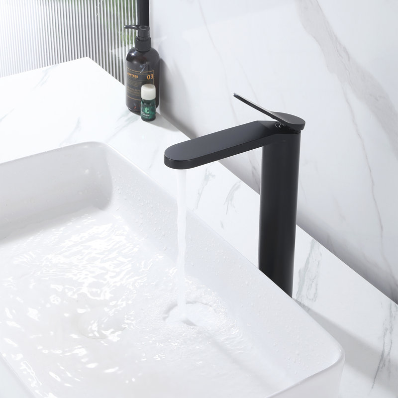 11.7" H Single Handle Single Hole Vessel Sink Faucet, Matte Black, Drain Assembly Not Included