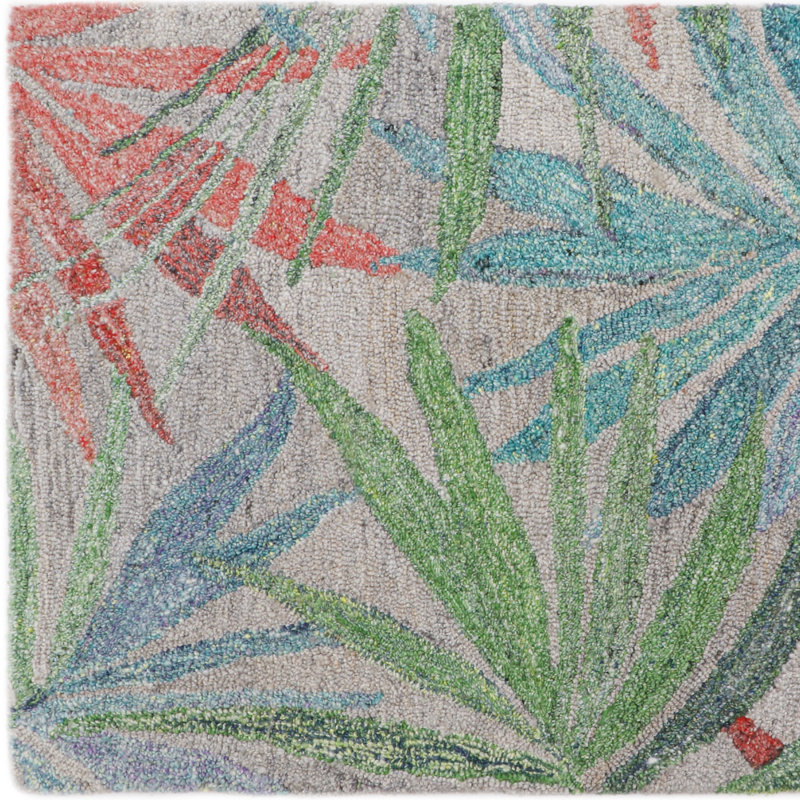 Palm Party Hand Tufted PET Indoor/Outdoor Rug in Gray/Blue/Pink, Rectangle 2' x 3'