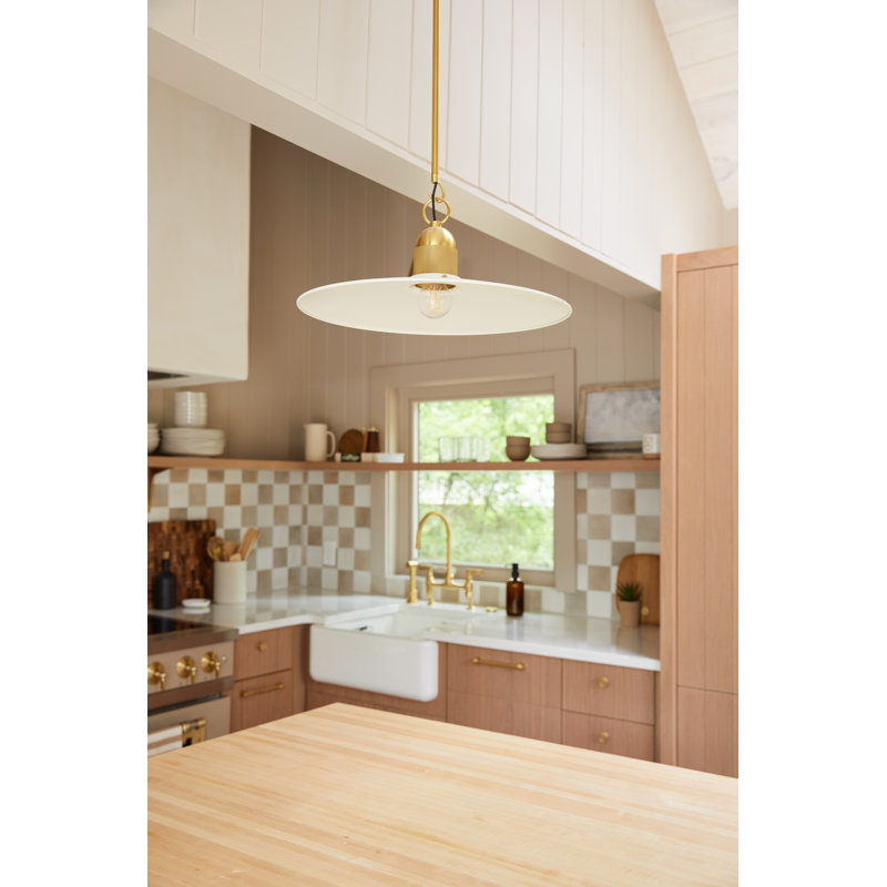 Luminaire suspendu en laiton vieilli à 1 lumière, Crème douce
