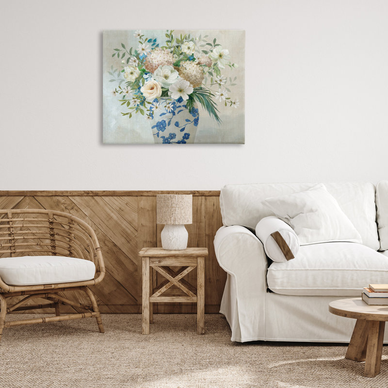 Art mural classique sur toile en forme de vase fleuri classique, design par Nan, H 30 po x l 40 po