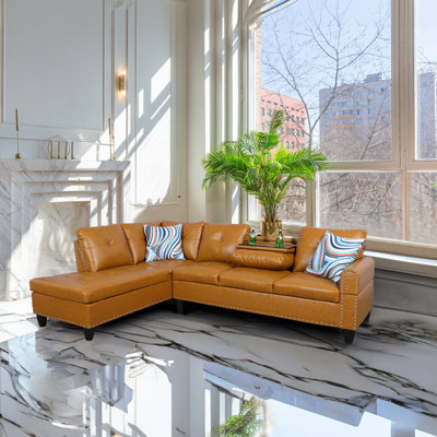 Morgynn Faux Leather L-Shaped Sectional
