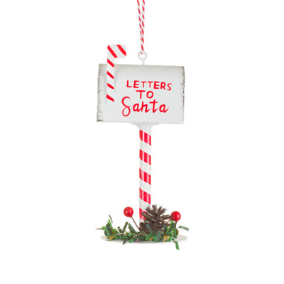 Candycane White Metal "Letters To Santa" Mailbox Ornament Pack of 6