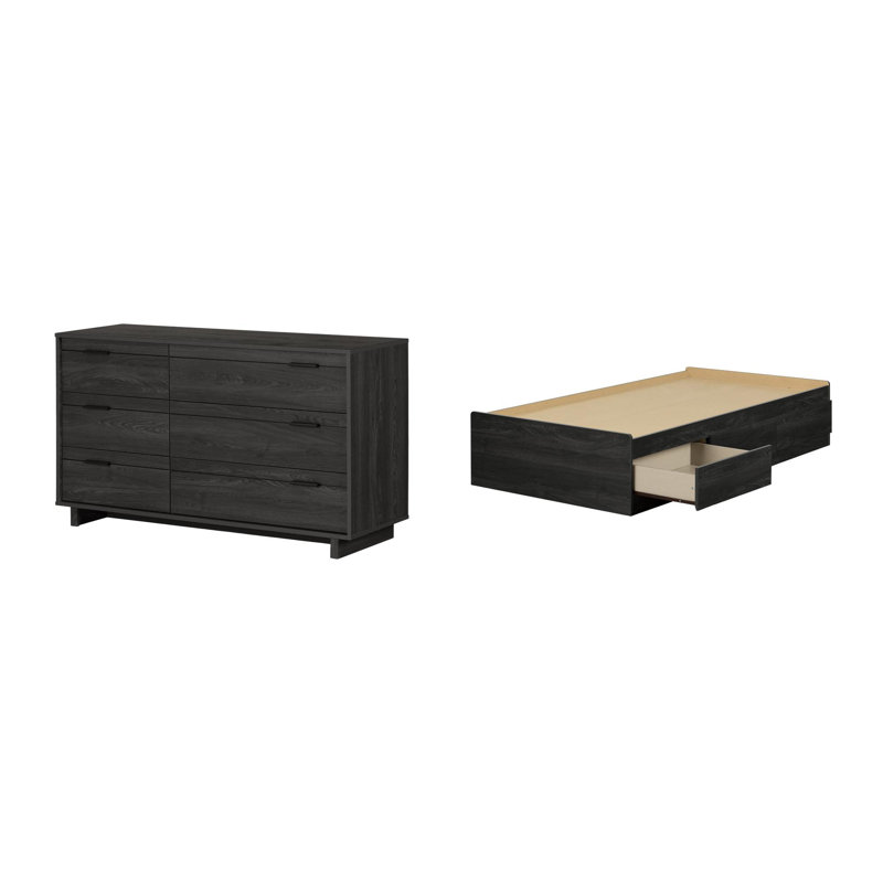 Commode lit simple en chêne gris Fynn