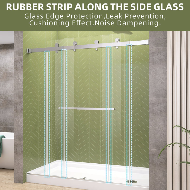 72'' W x 76'' H Double Sliding Frameless Shower & Bathtub Doors Alcove Bypass Bathroom Door with Clear Tempered Glass
