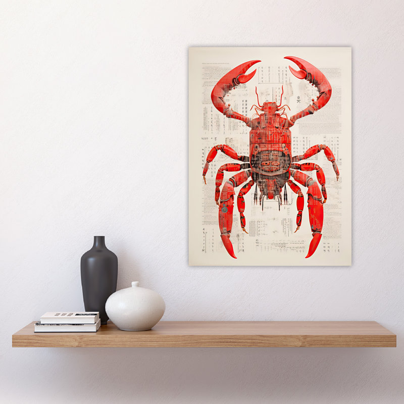 Wall Art Print Lobster Robot Hybrid Secret Military Schematic Futuristic Complex Arcane Manuscript Gift Cave Poster
