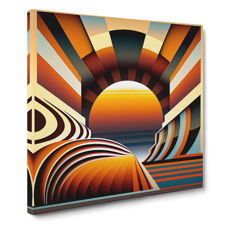 Art Deco Sunset Op Art No.3 - Wrapped Canvas - Framed Print, 35cm H x 35cm W x 3cm D