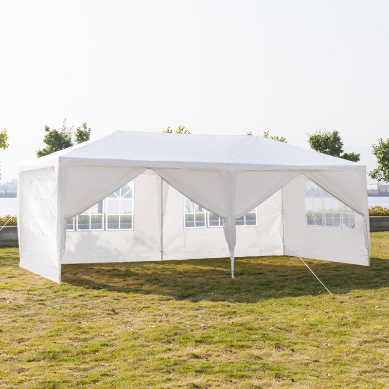 Auvent de patio 20 pi x 10 pi avec 6 parois latérales amovibles, Blanc