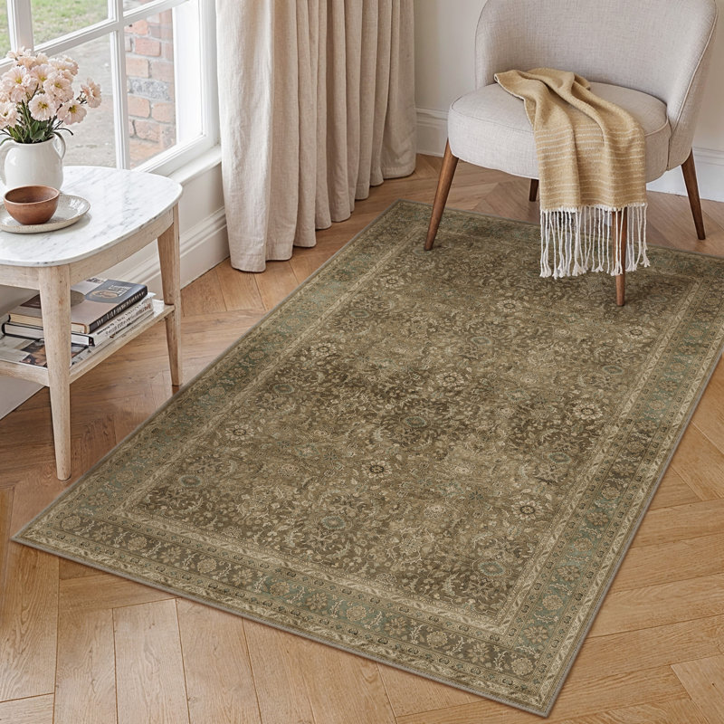 Vintage Oriental Washable Area Rug With Non-Slip Backing, Rectangle 3' x 5'