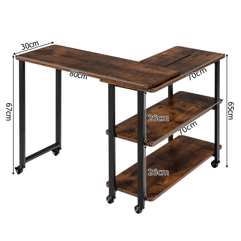 Leonetti L-Shaped Metal Base Writing Desk, Brown, 72cm H x 101cm W x 82cm D