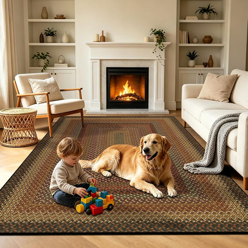 Tapis d'extérieur en jute, lavable à la machine et antidérapant, Rectangle 5' x 7'