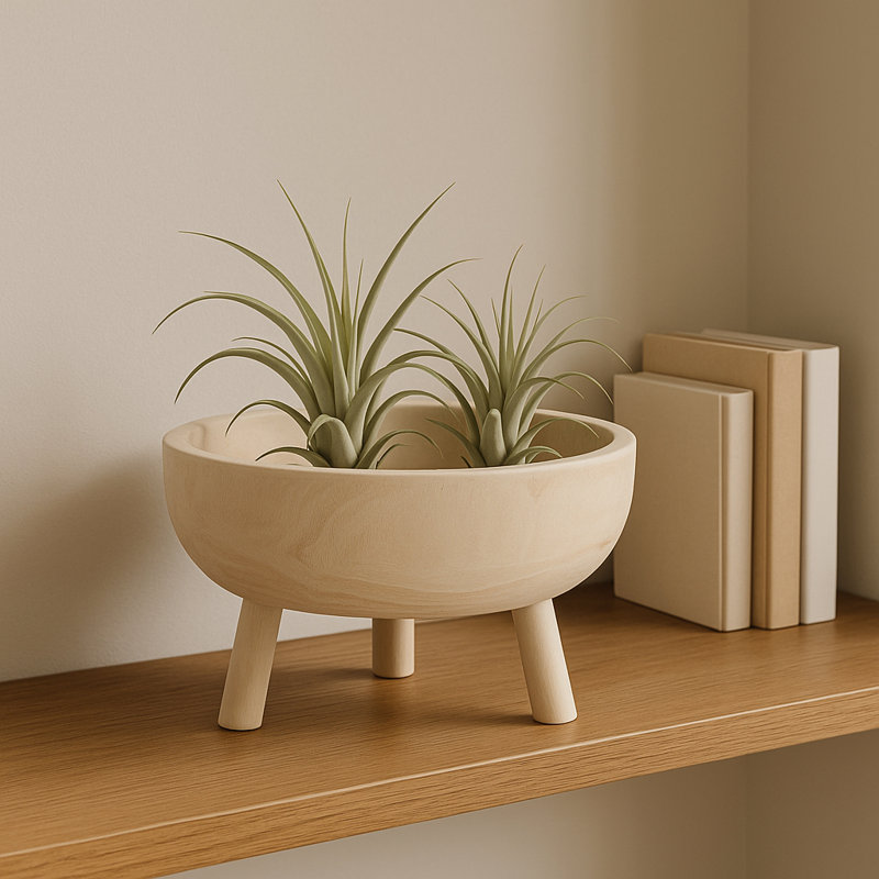 Decorative Round Wooden Bowl with Tripod Base for Home Decor - Modern Accent Bowl for Kitchen Counter, Entryway, or Living Room Decor - 11"