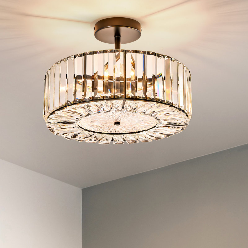 4-Light Crystal Semi Flush Mount Ceiling Light, Matte Black