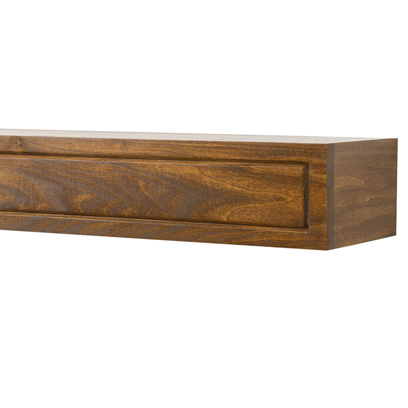 Lotta Wood Fireplace Mantel Shelf - Simple Transitional Design with Grooved Picture Frame Details, Ginger Stain, 60"
