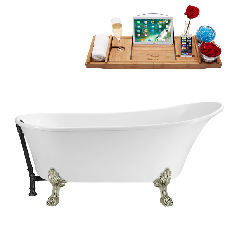 1699.3mm x 800.1mm Soaking Acrylic Bathtub, Matte Black, Brushed Nickel