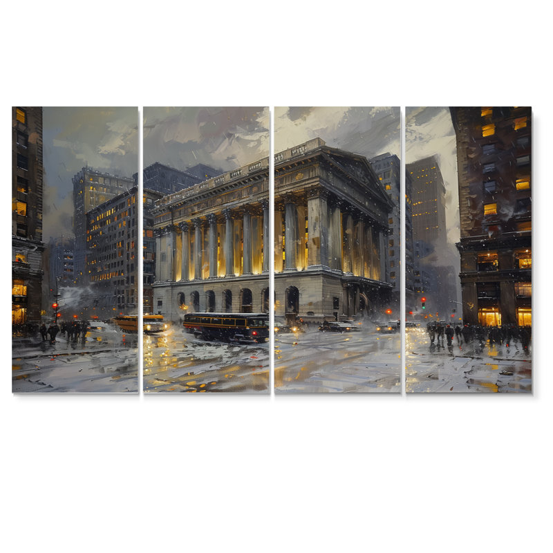 «Beige Banks», art architectural à New York Winter - ensemble d'art sur toile Banks, H 28 po x l 48 po