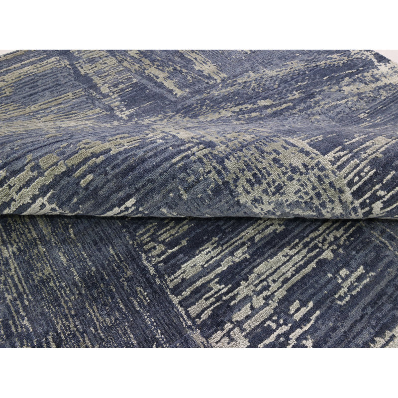 Tapis bleu et gris noué à la main de haute qualité, Rectangle 10' x 14'