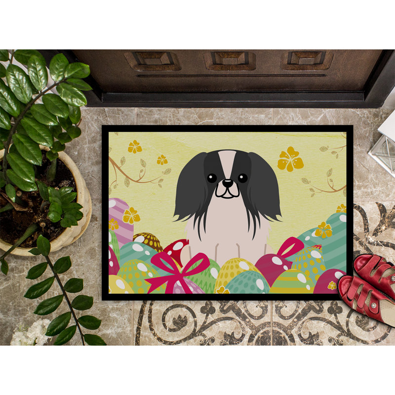 Saroyan Non-Slip Easter Outdoor Doormat, Black/White, 36" L x 24" W
