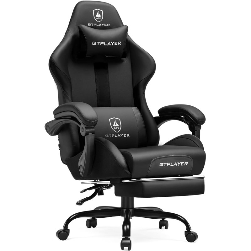 Gaming Chair Ergonomic Office Chair With Foot Rest & Pocket Spring Cushion, High Back Computer Desk Chair With Headrest & Lumbar Support, Breathable Fabric Game Chair For Adults