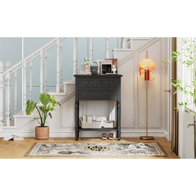 Console classique en bois vieilli avec tiroirs et tablette pour espaces étroits, solution de rangement élégante et multifonctionnelle