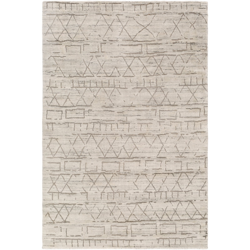 Geometric Hand-Knotted Wool Taupe/Gray/Ivory Area Rug, Rectangle 6' x 9'