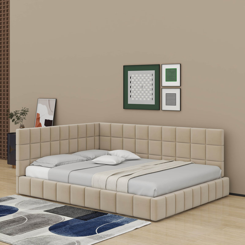 Lit de jour double rembourré, Beige