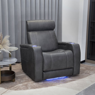 37" W Wide Faux Leather Power Recliner Home Theater Individual Seat with Cup Holder by Wrought Studio