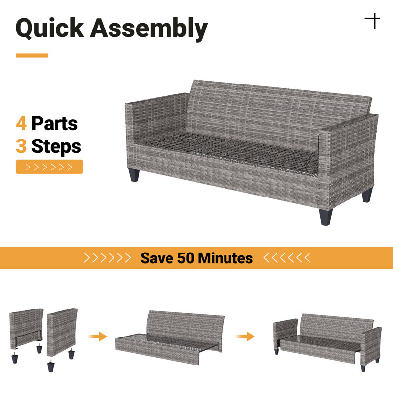 Allcot 3 - Person Wicker Rattan Outdoor Seating Group with Pillows, Cushions and Ottomans, All Weather High Back Conversation Set for Garden Backyard