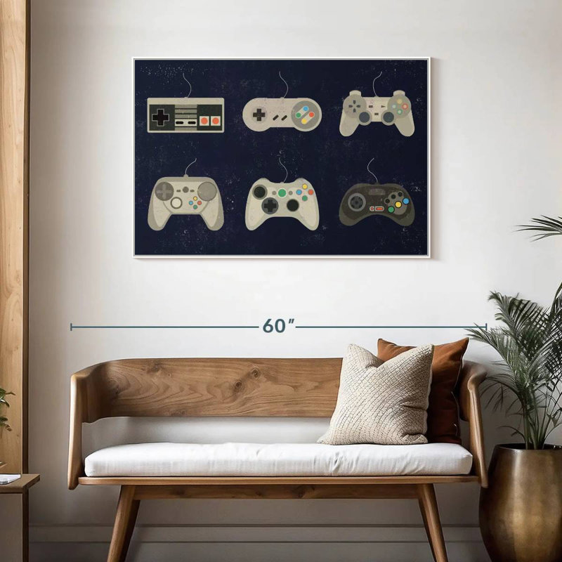 Video Game Controller Evolution, Floating Frame White, 43" X 29"