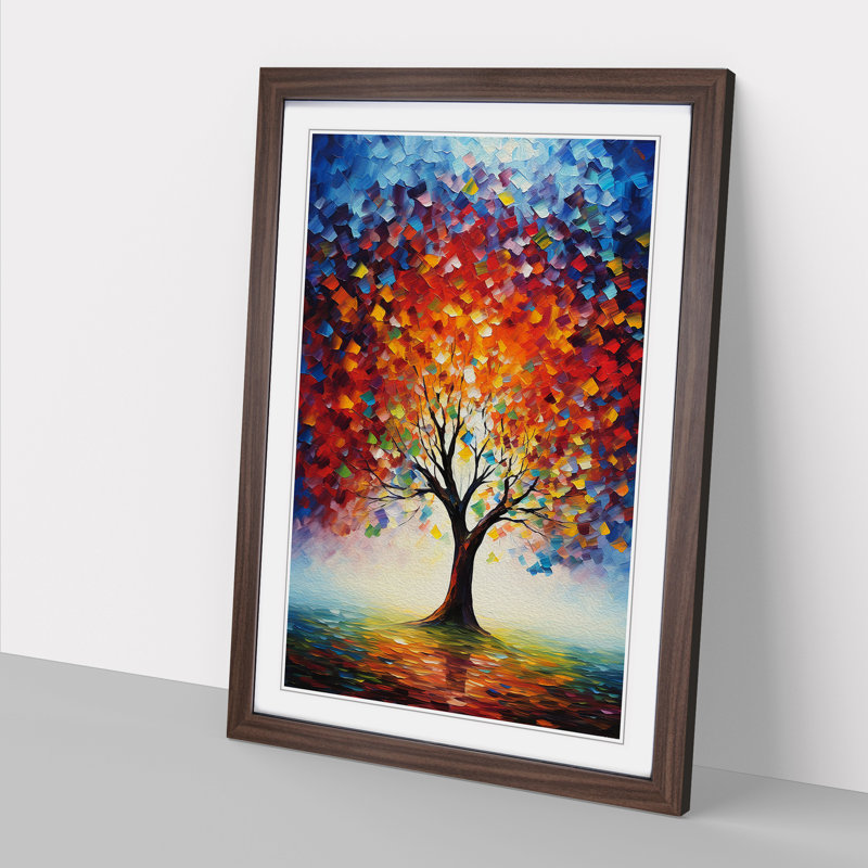 Tree Impressionism - Single Picture Frame Print on Wood, Walnut Framed, 64cm H x 46cm W