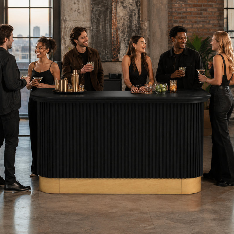 Prohibition Series 84" Cocktail Bar By RAM Game Room, Black/Tan