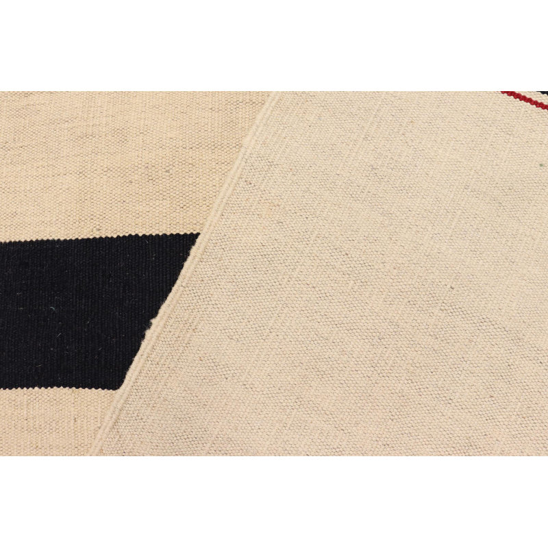 Tapis ivoire / noir à motif géométrique en laine tissé à plat rectangulaire Jacksonville 8 pi 1 po x 9 pi 9 po