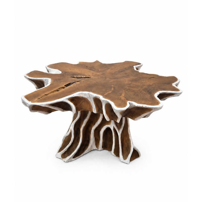 Table basse sculpturale en racine de teck (bicolore naturel et blanc)
