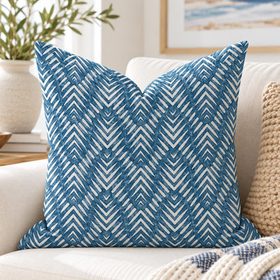 Blue Indigo and white Ikat Linen blend Throw Pillow Cover