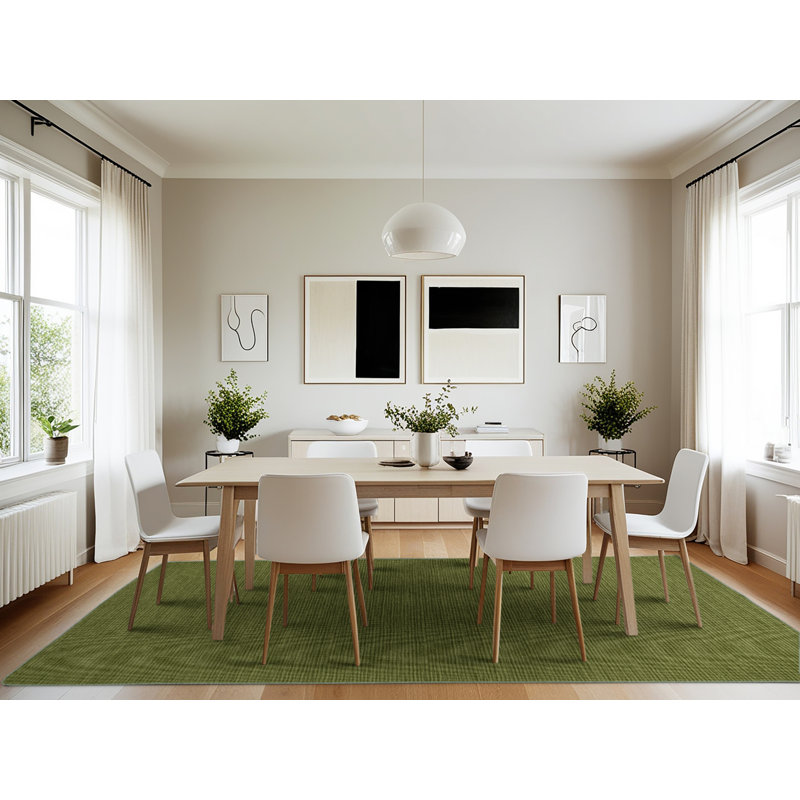 Machine Washable Solid Green Area Rug, Rectangle 7' x 10'