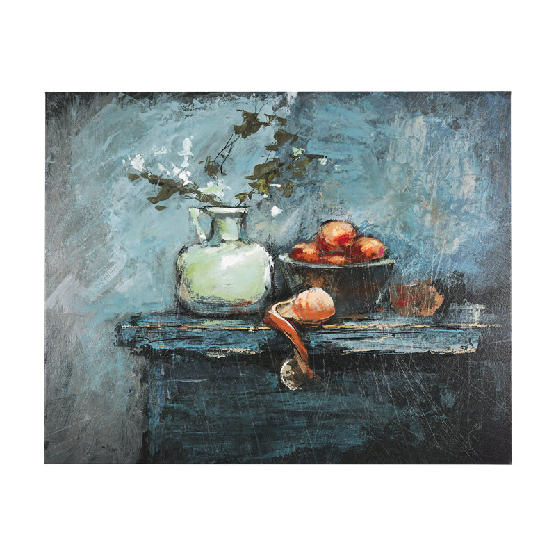 Still Life with Tangerine a Hand Embelished Textured Canvas, 24" H x 30" W x 1.5" D