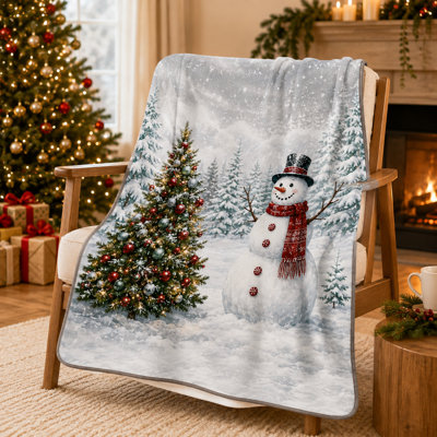 Woodland Pine Christmas Blanket with Green and Gray Forest Tree Pattern, Soft Flannel Holiday Throw for Couch, Bed and Minimalist Winter Decorating, 50 x 60 in