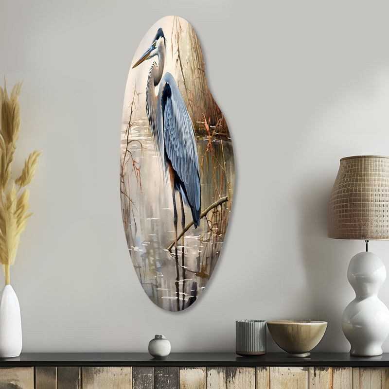 Graceful Heron Waterbird IV - Heron, forme incurvée, art mural en métal, H 38 po x l 15 po