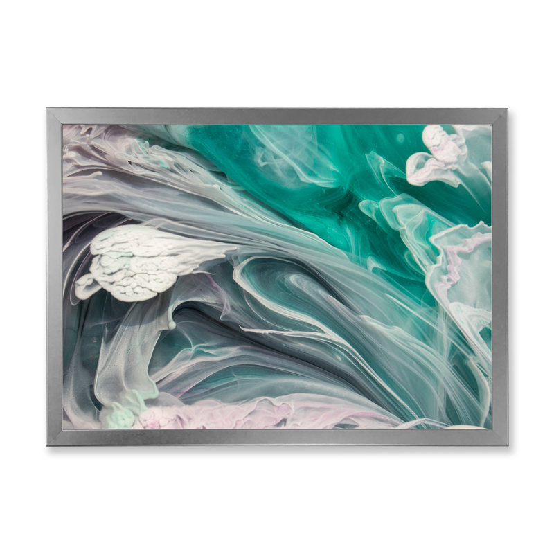 Turquoise et mauve liquide, reproduction d'art sur toile, H 24 po x l 36 po x P 1 po, Impression argent sur toile encadrée