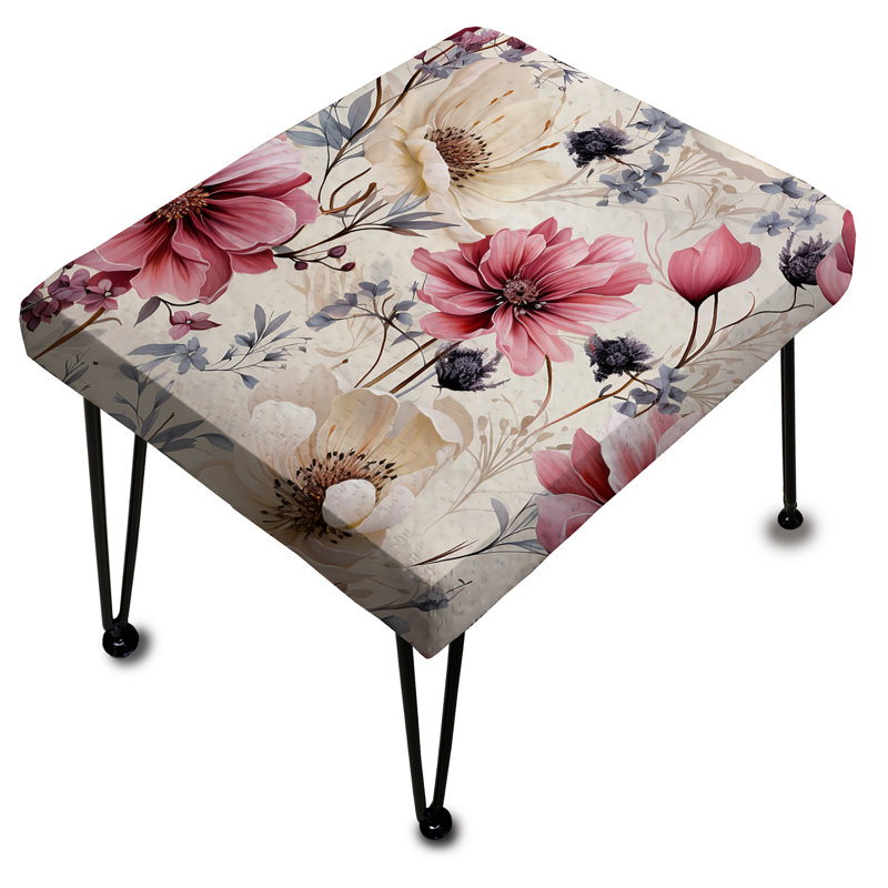 Pink And Beige Wildflower Paradise I - Floral Rectangle Ottoman